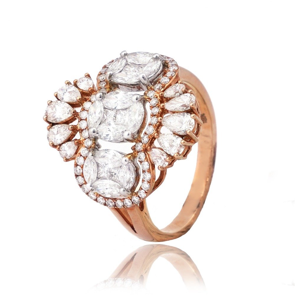 Rose Gold Attractive Design Diamond Ring 