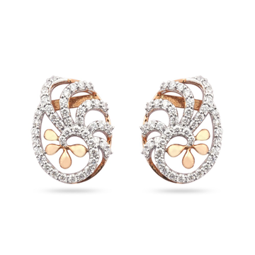 916 Flower Design Gold Diamond Earring  by 