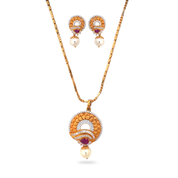 22K Gold Designer Pendant Set by 