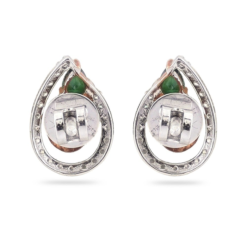 22KT Gold Green Stone Classic Design Diamond Earring 