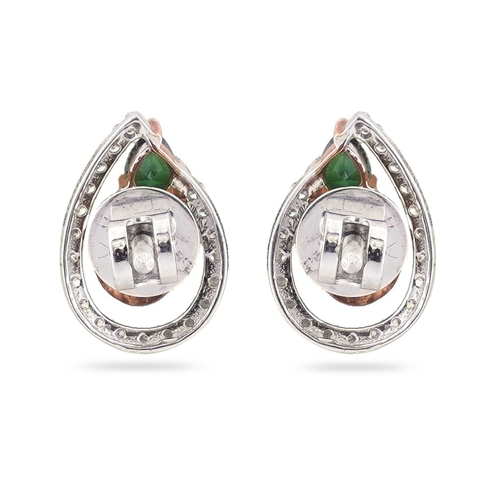 22KT Gold Green Stone Classic Design Diamond Earring 