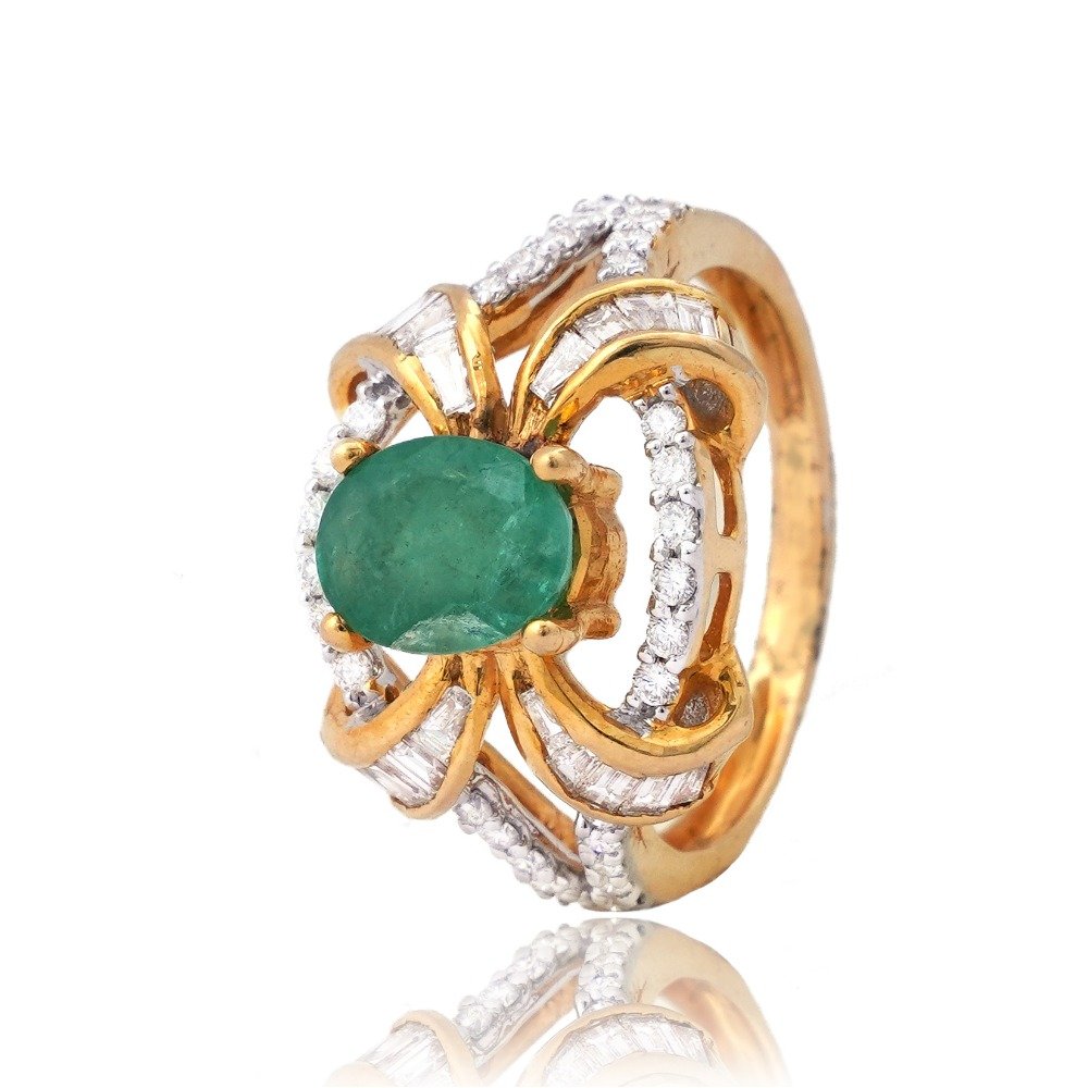 916 Gold Green Stone Diamond Ring For women 