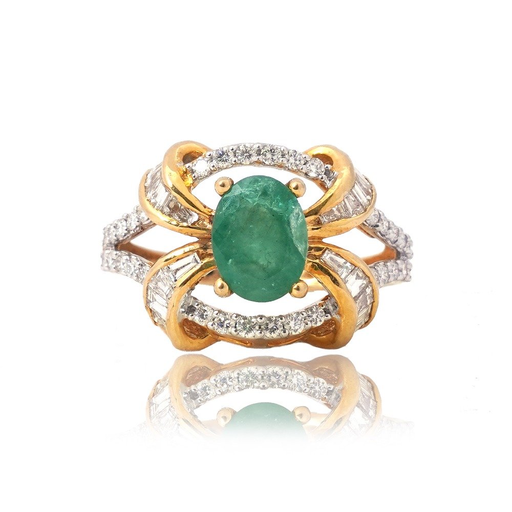 916 Gold Green Stone Diamond Ring For women 