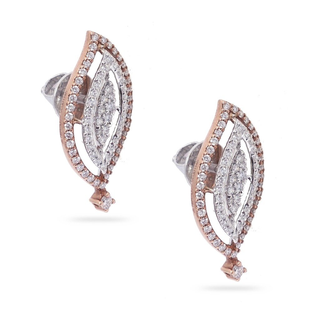Rose Gold Leaves Design Diamond Earring 