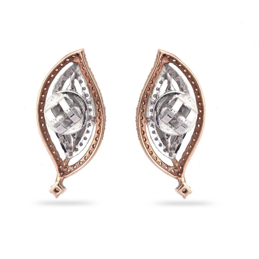 Rose Gold Leaves Design Diamond Earring 