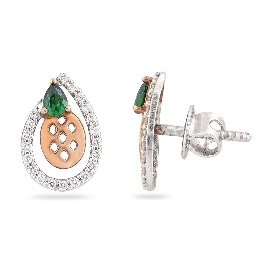 22KT Gold Green Stone Classic Design Diamond Earring 