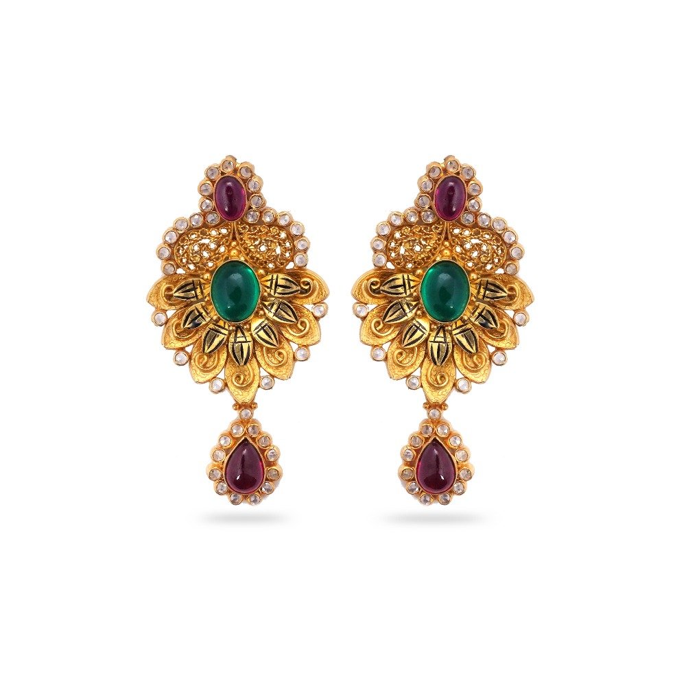 22K Gold Green Stone Pendant Set