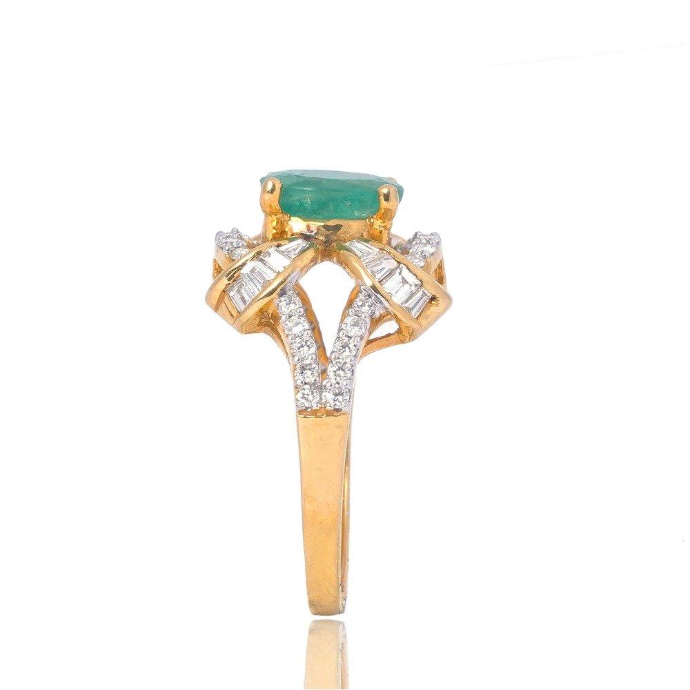 916 Gold Green Stone Diamond Ring For women 